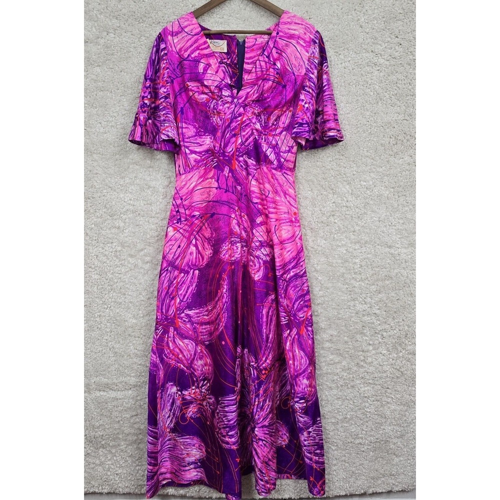Vintage‎ Liberty House Maxi Dress Womens Size 14 Purple Tropical Resort 60s 70s